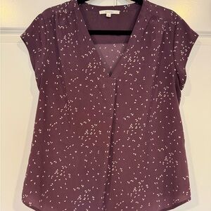 Purple Cap Sleeve Notched Collar Blouse